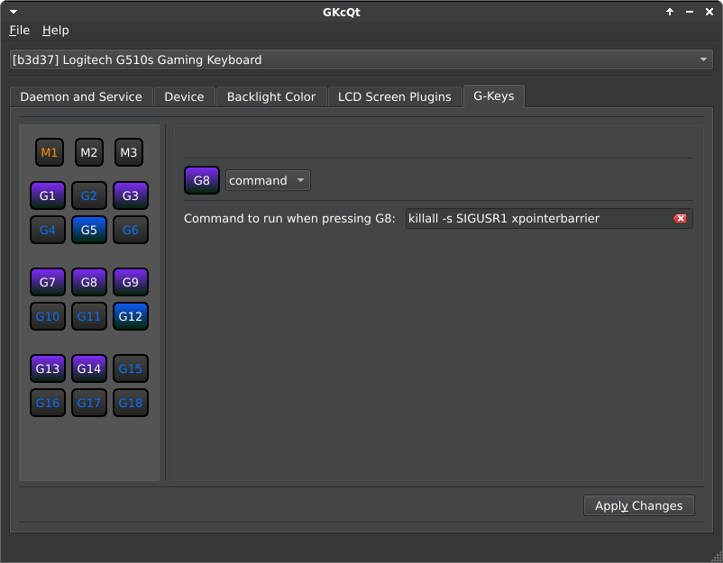 User interface to handle G Keys