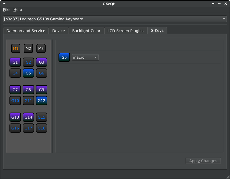 User interface to handle G Keys