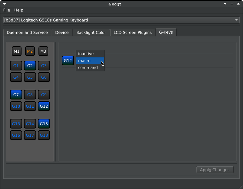 User interface to handle G Keys