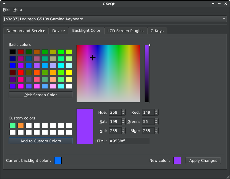 Backlight color tab